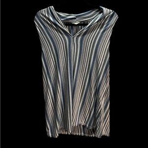 Max Studio Striped V-Neck Top in Blue and Gray